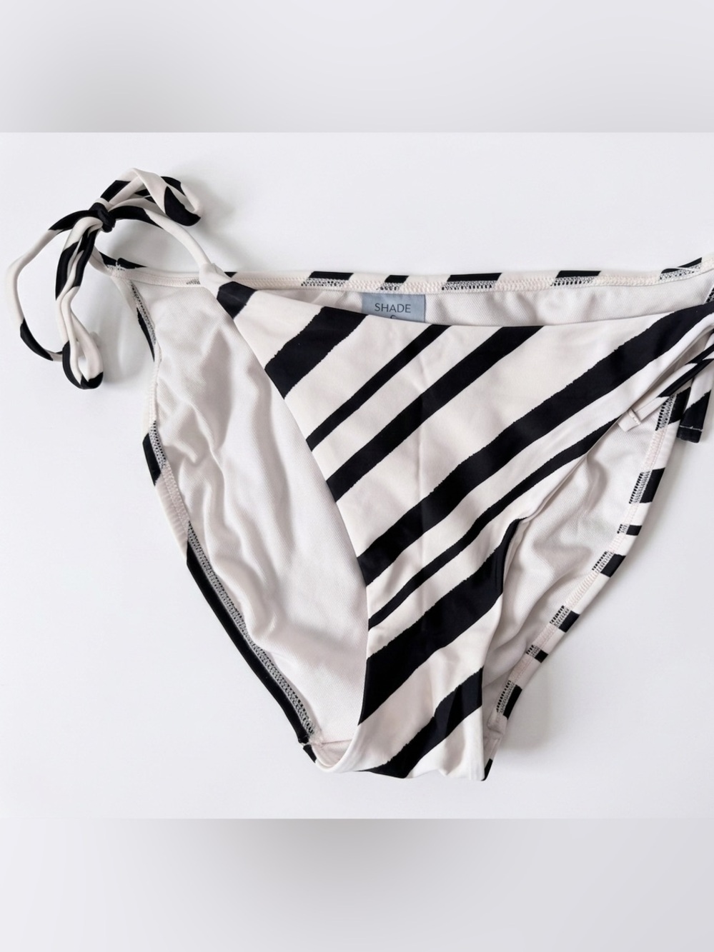 Shade & Shore Black and White Striped Tie-Side Bikini Bottom